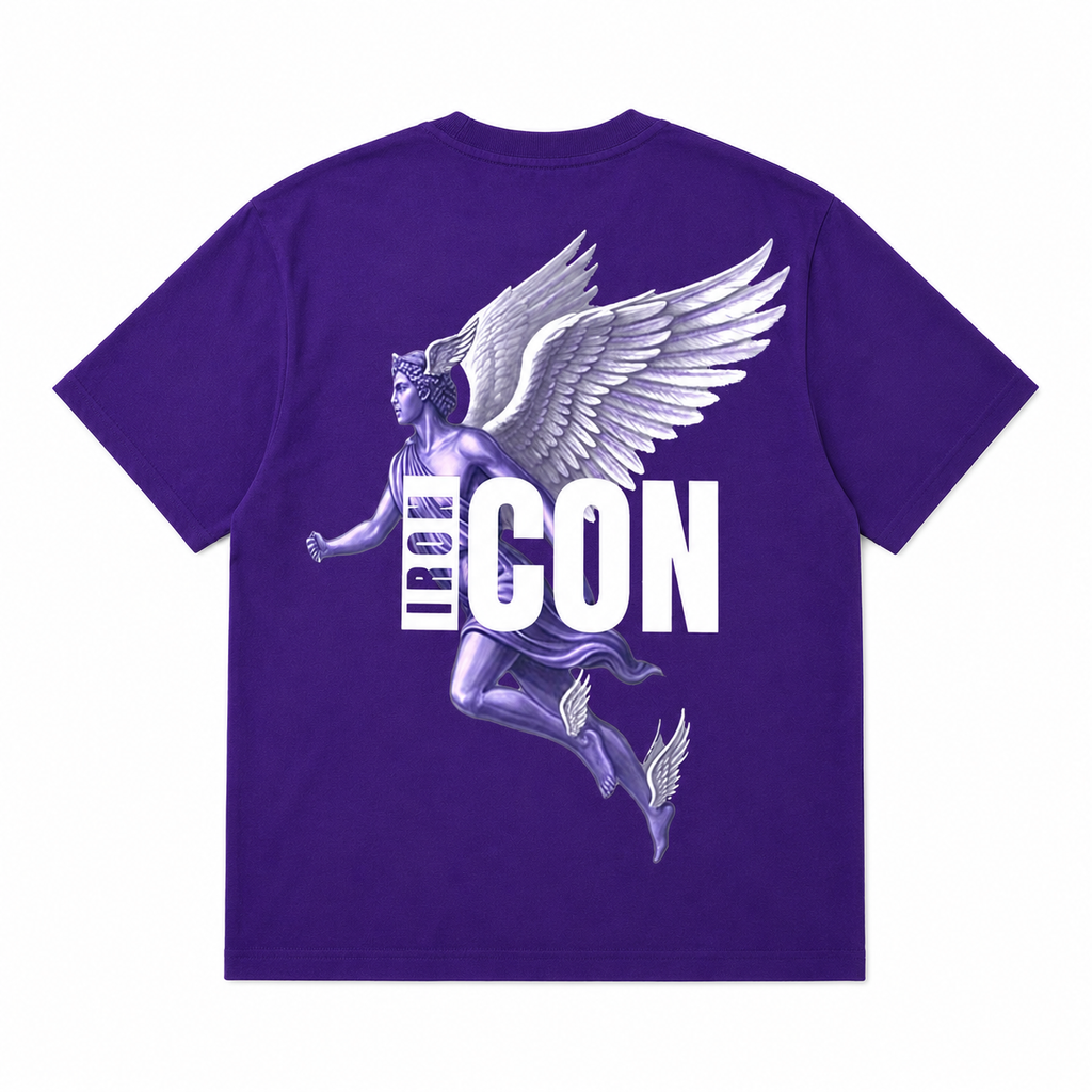 IRON ICON HERMES T-Shirt in Deep Purple — Premium Oversized Graphic Streetwear Tee, Scotland