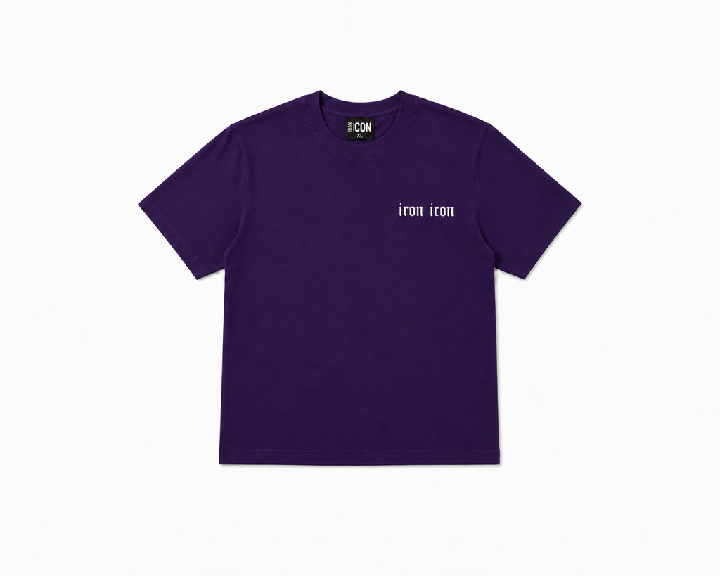 IRON ICON HERMES T-Shirt Deep Purple — Mythological Range Graphic Print Detail