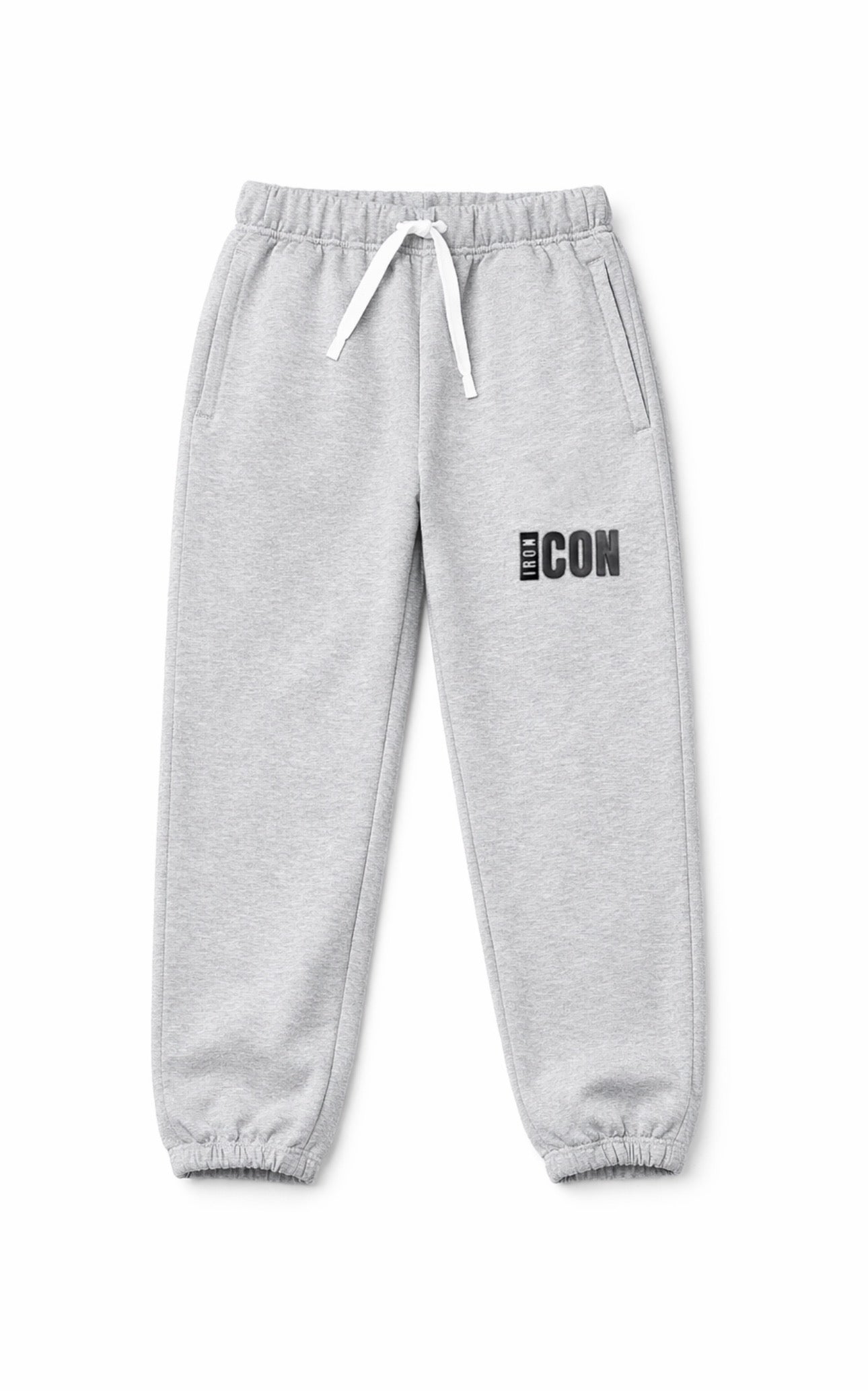 Iron Icon Grey Joggers - Heavyweight Cotton Fleece Bottoms UK